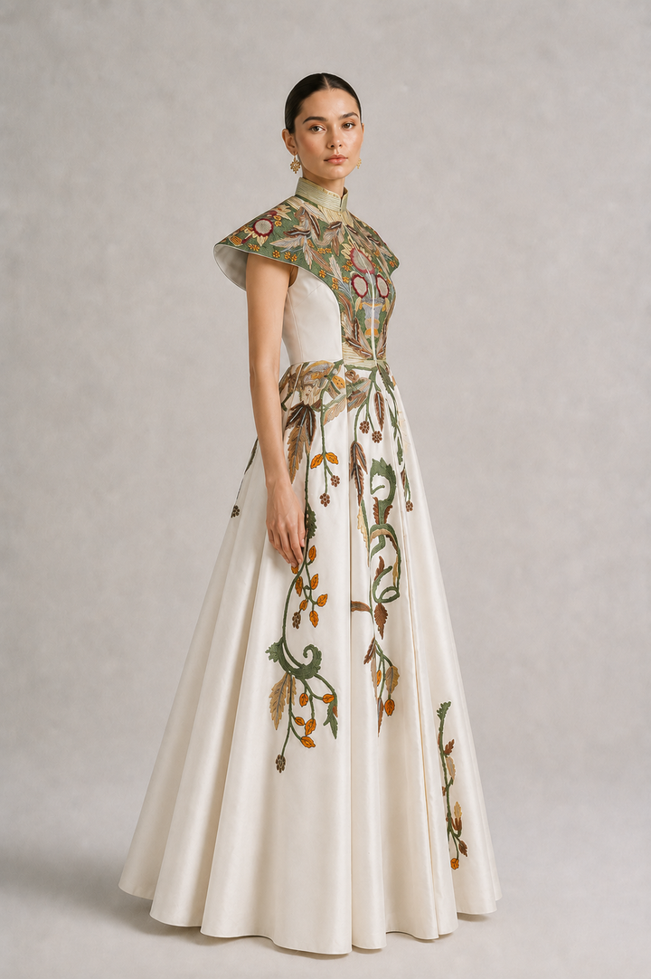 High Mandarin Embroidered Gown
