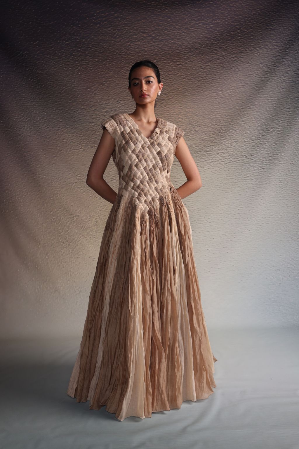 Beige Woven Texture Gown