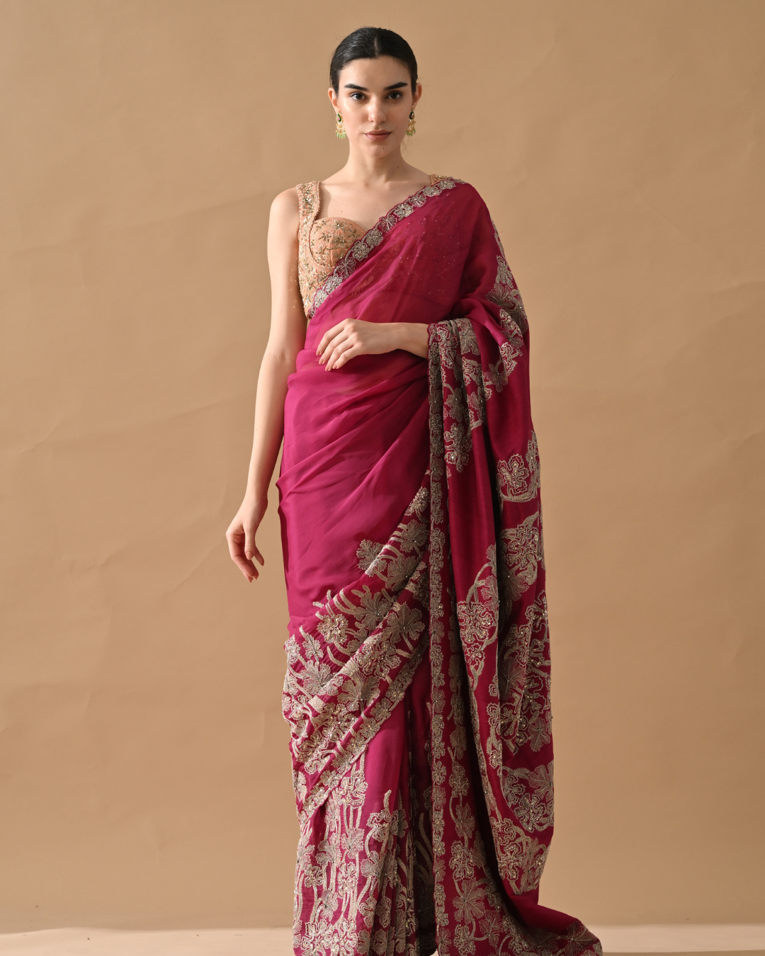Mazenta Embroidery Saree