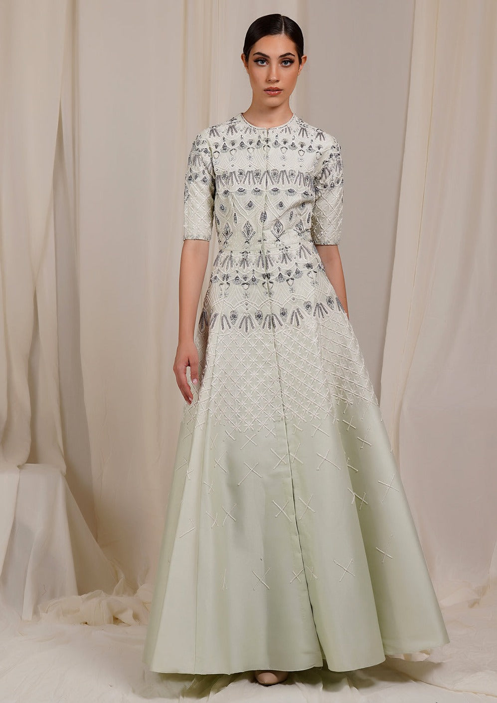 Front-Opening Embroidered Gown