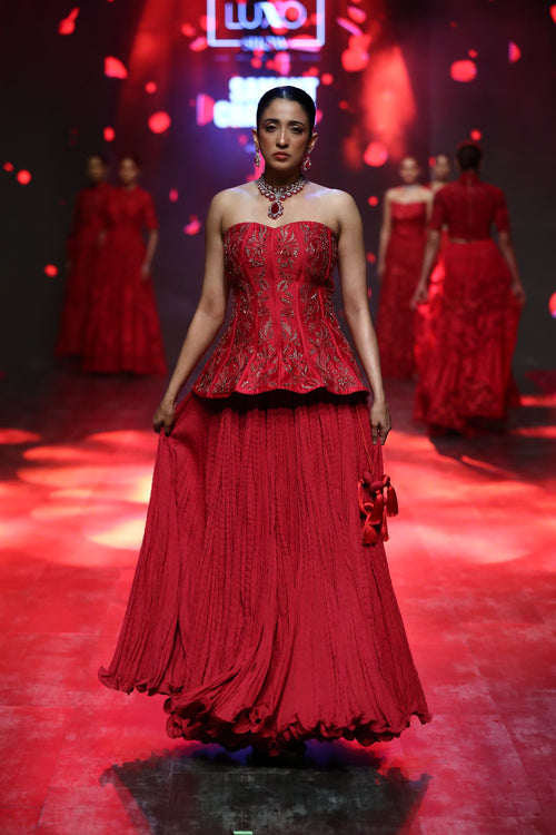 Opulent Rouge Corset & Skirt Ensemble