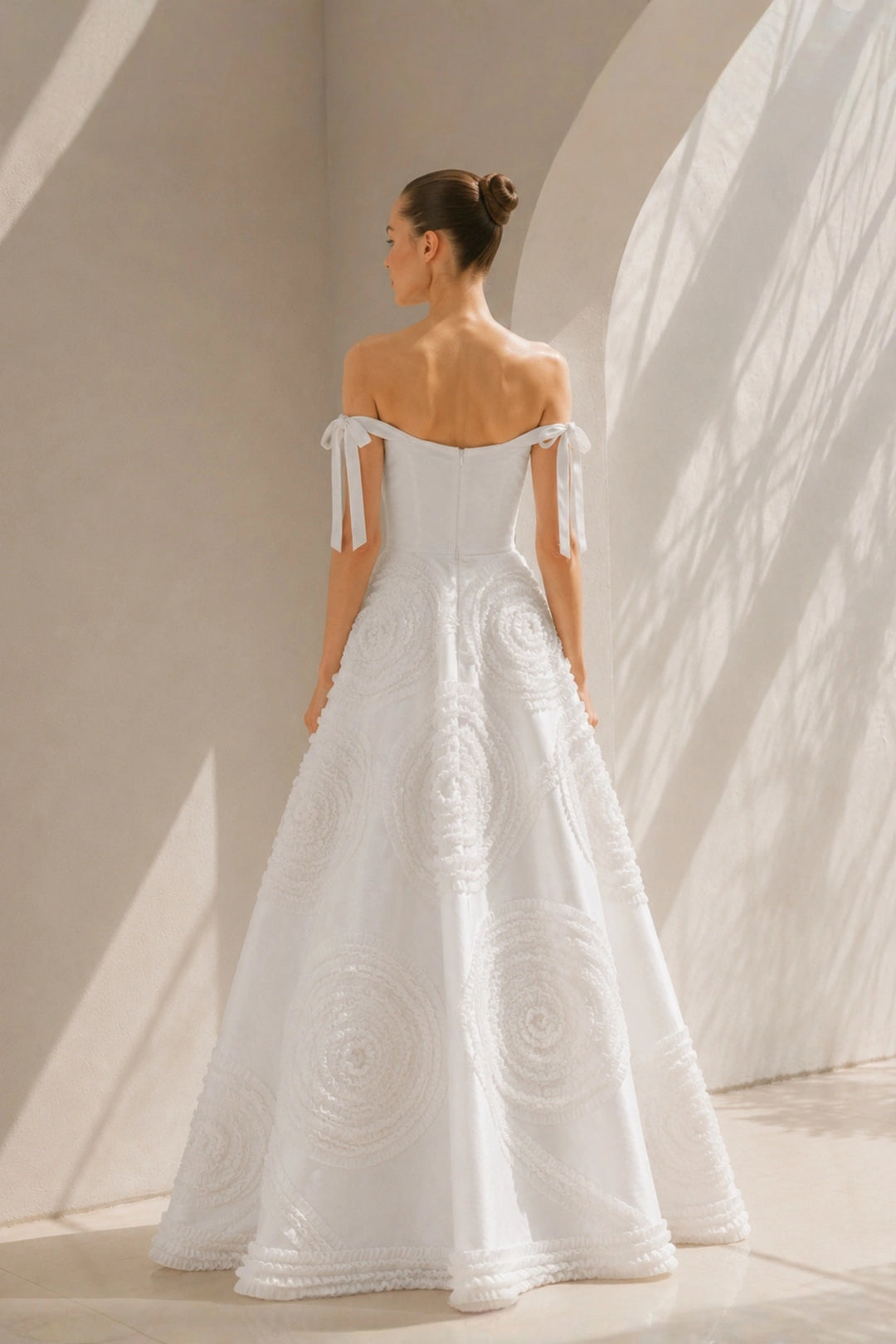 Ivory Off-Shoulder Floral Appliqué Gown