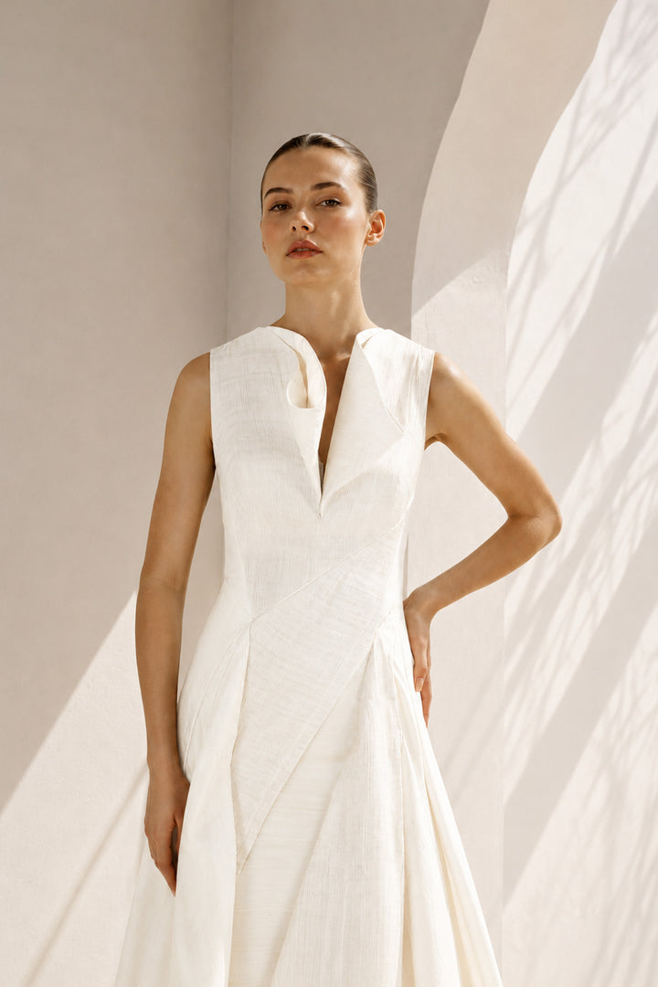 Panlled &amp; Draped Gown