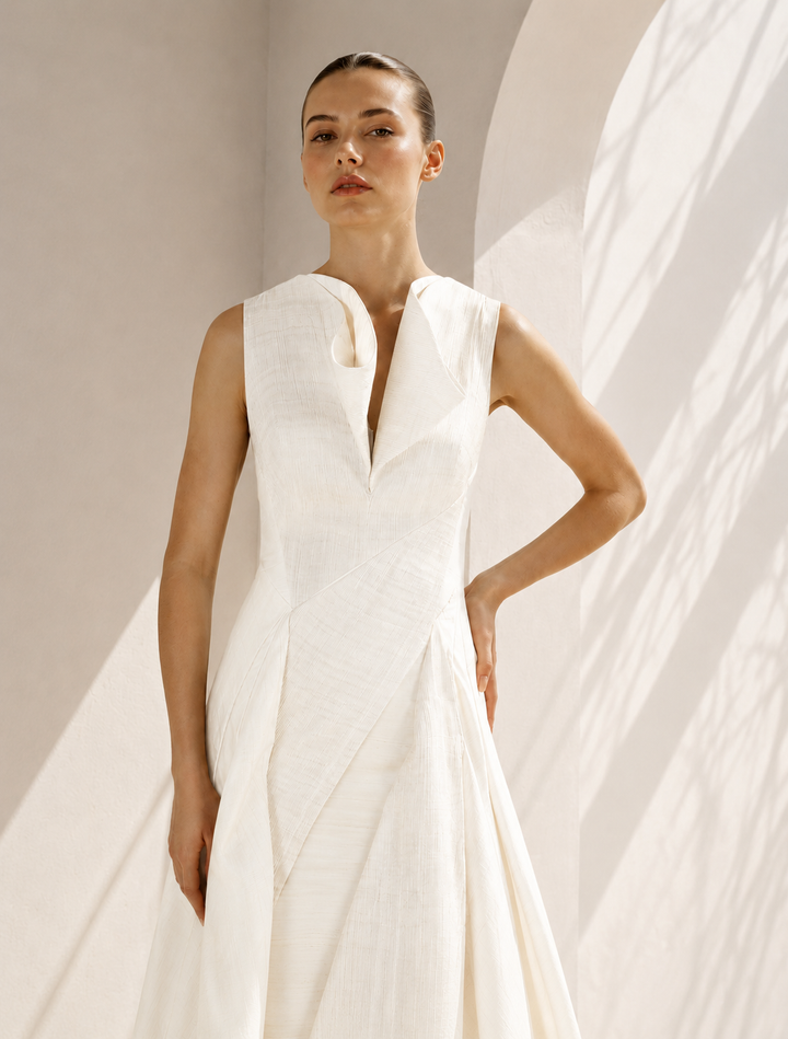 Panlled &amp; Draped Gown
