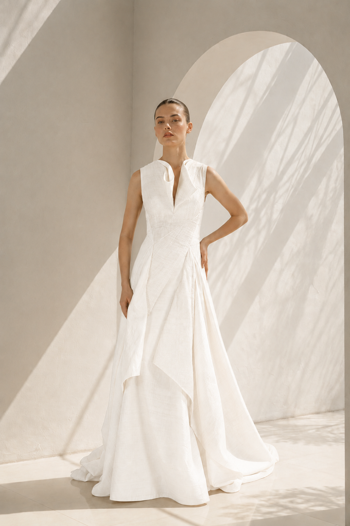 Panlled &amp; Draped Gown