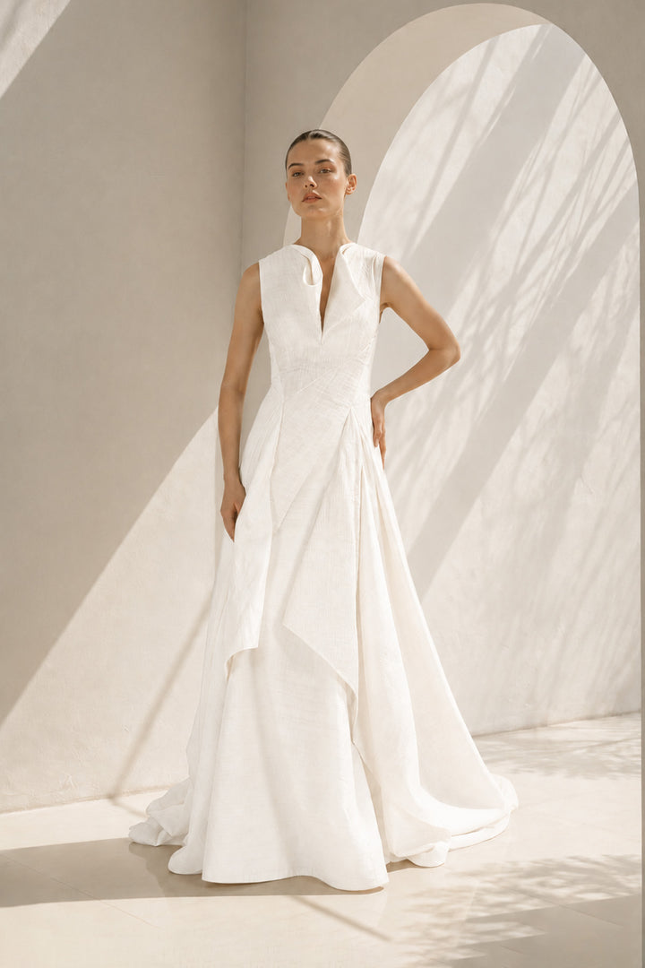 Panlled &amp; Draped Gown