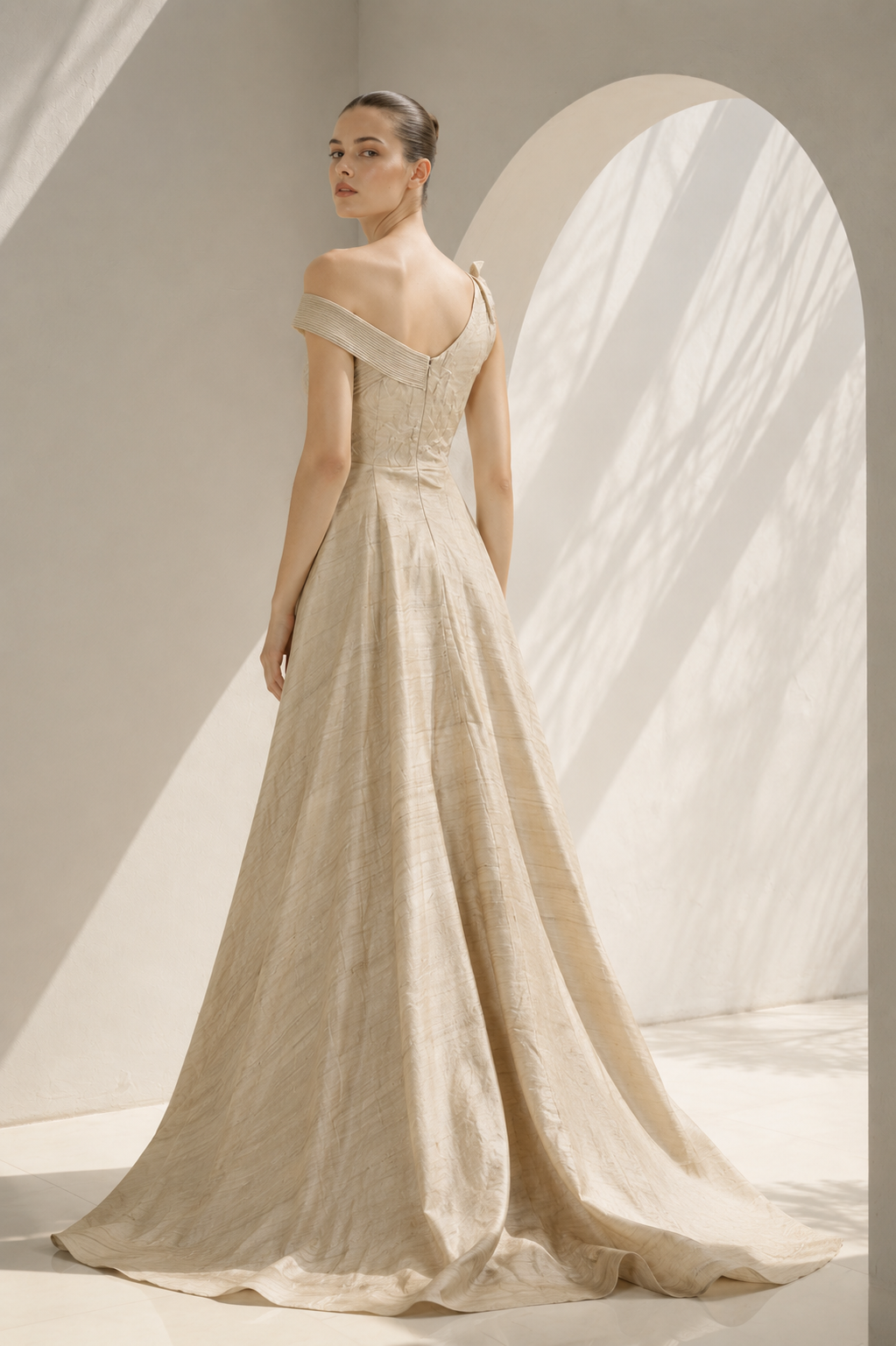 One-sided Pleated Texture Gown