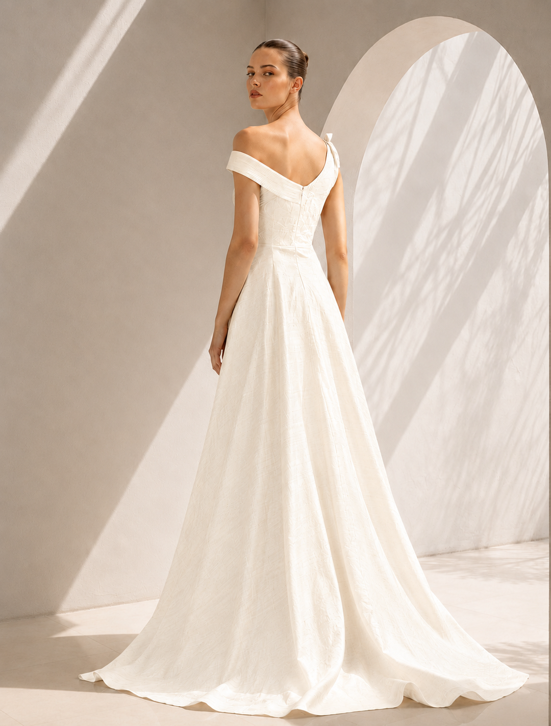 One-Sided Pleated Texture Gown