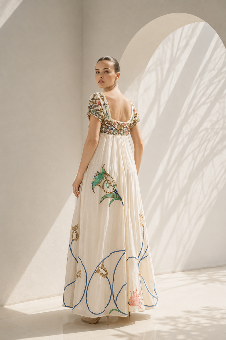 Ivory high-waisted embroidered empire gown