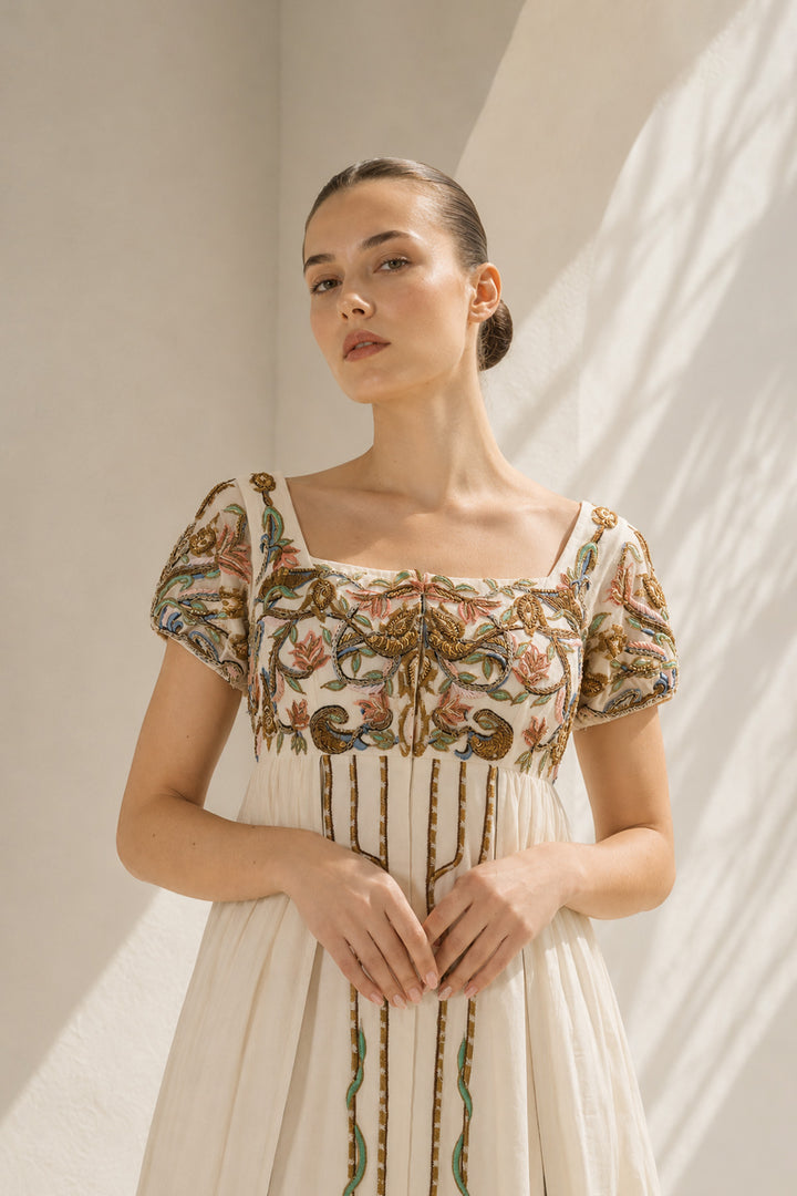 Ivory high-waisted embroidered empire gown