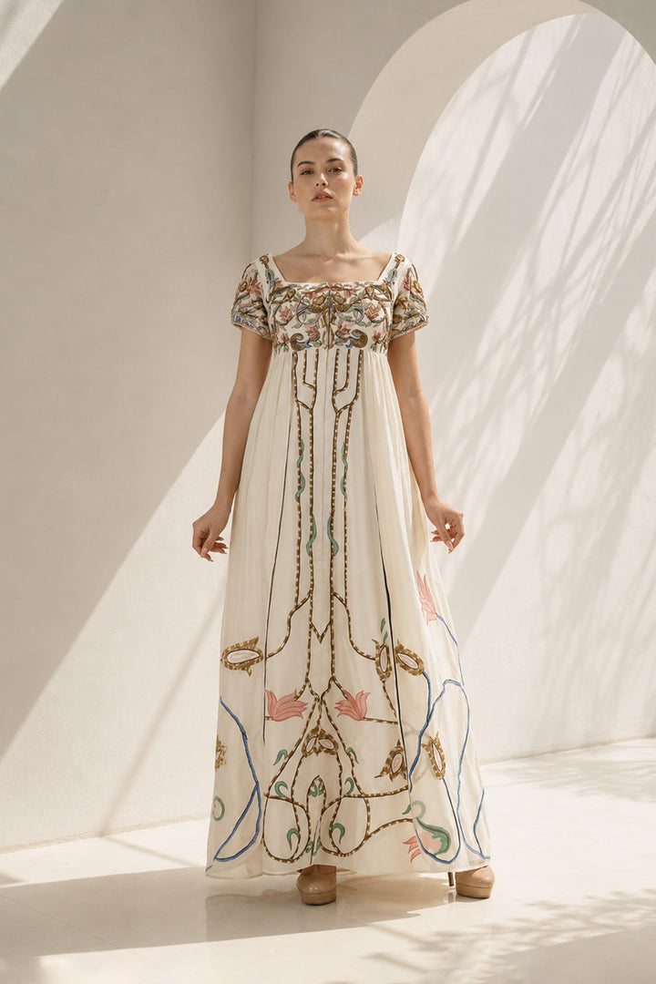 Ivory high-waisted embroidered empire gown