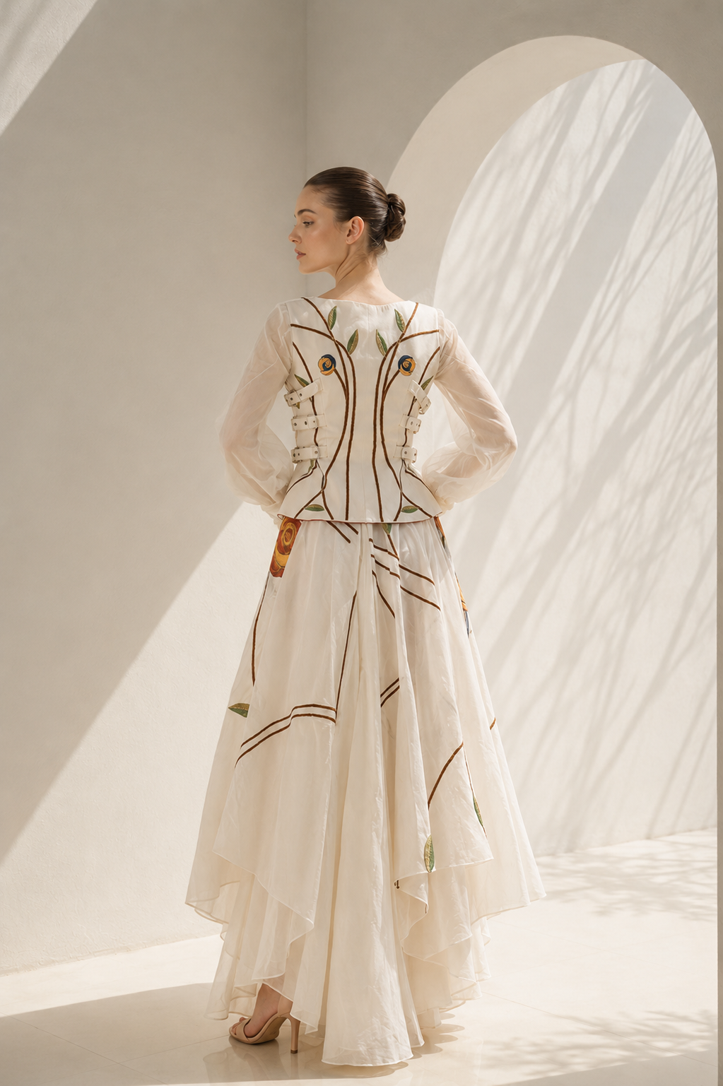 Ivory high-low floral embroidered gown