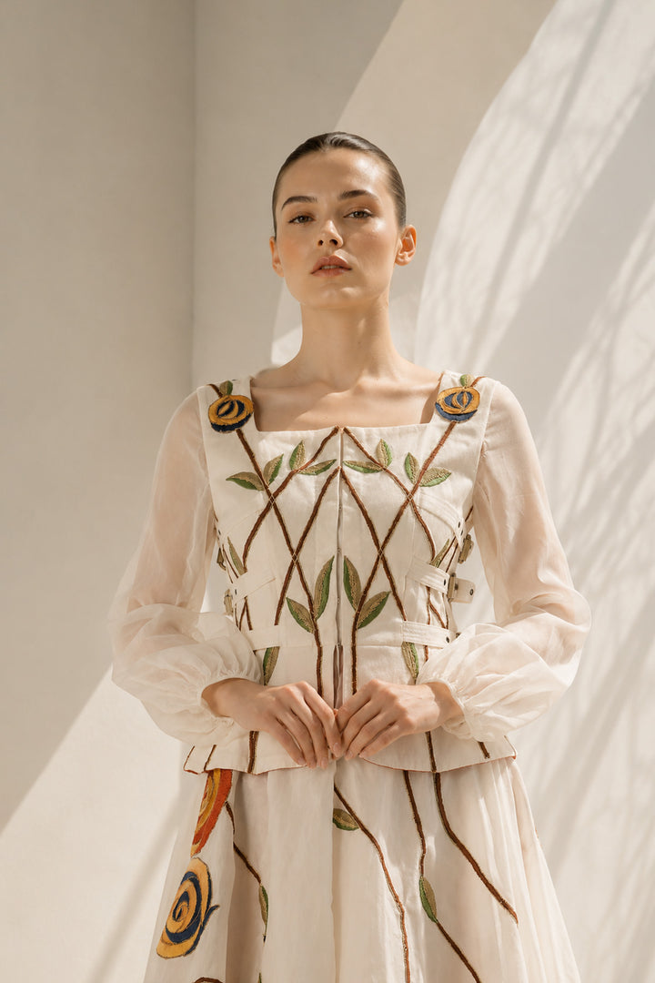 Ivory high-low floral embroidered gown