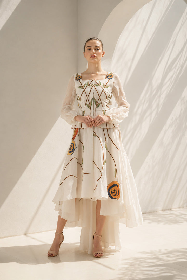 Ivory high-low floral embroidered gown