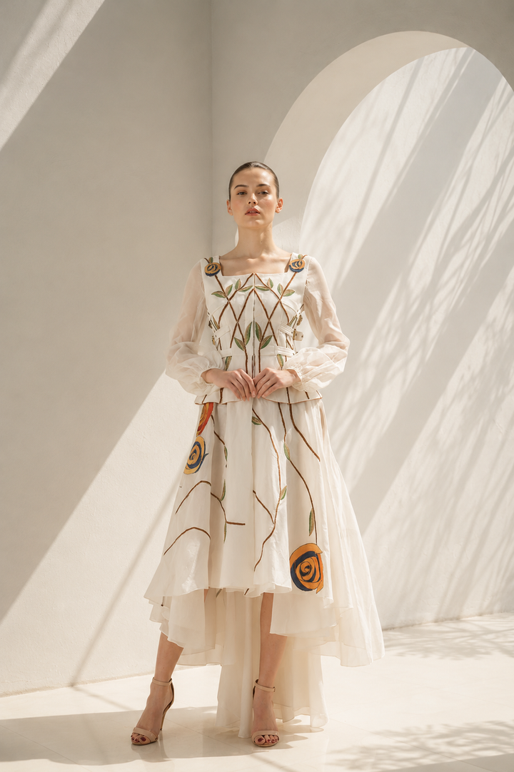 Ivory high-low floral embroidered gown