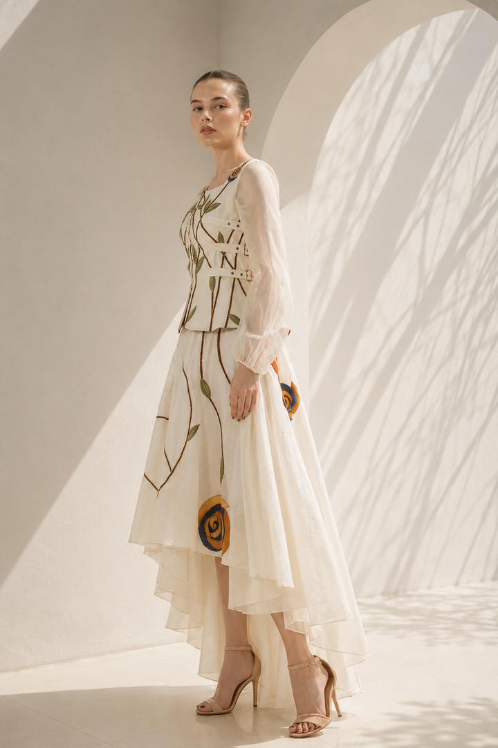 Ivory high-low floral embroidered gown