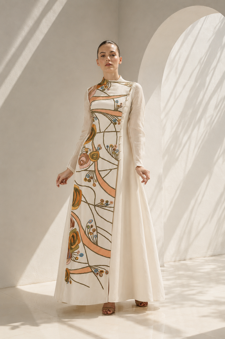 Ivory gown with ethereal embroidery