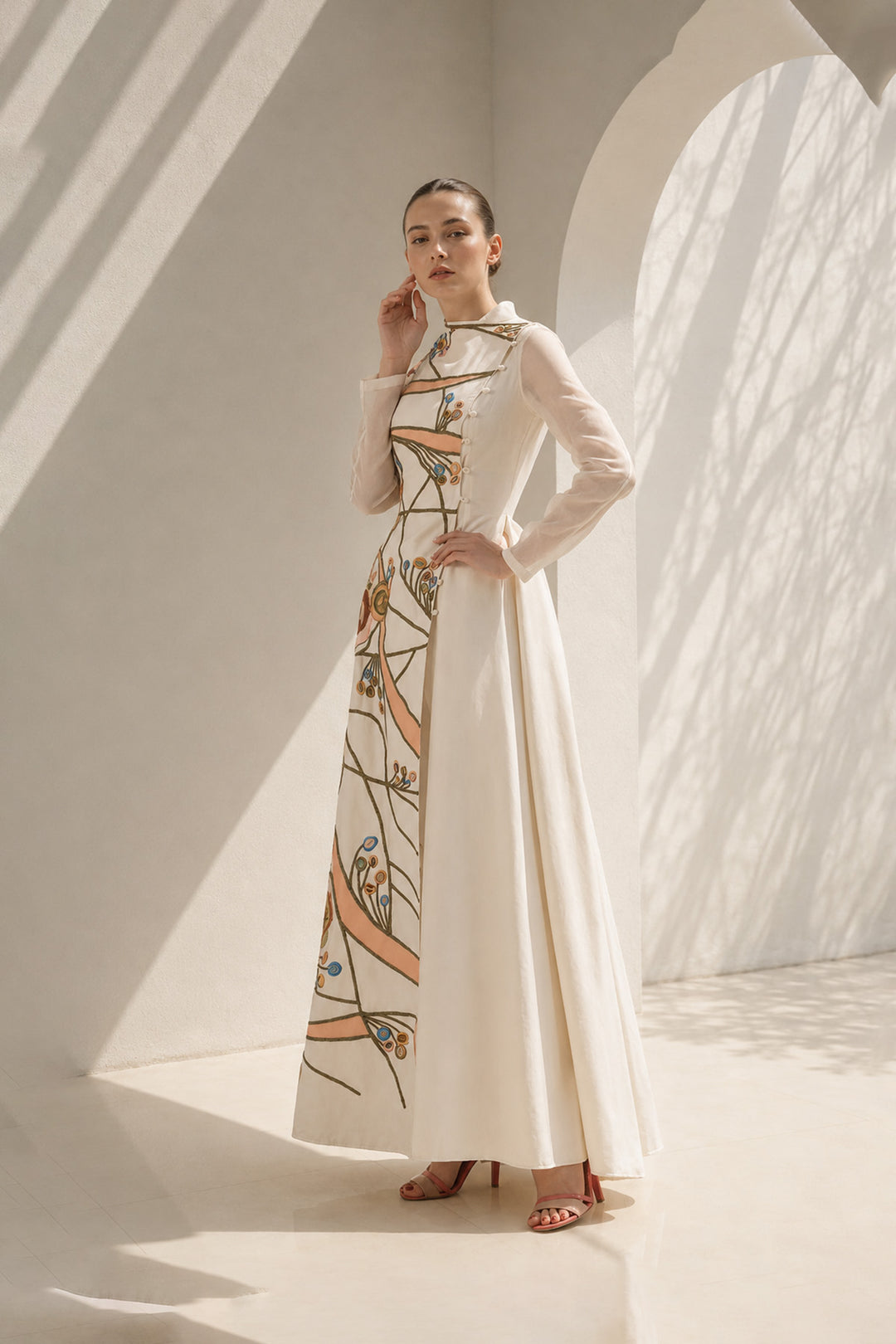Ivory gown with ethereal embroidery