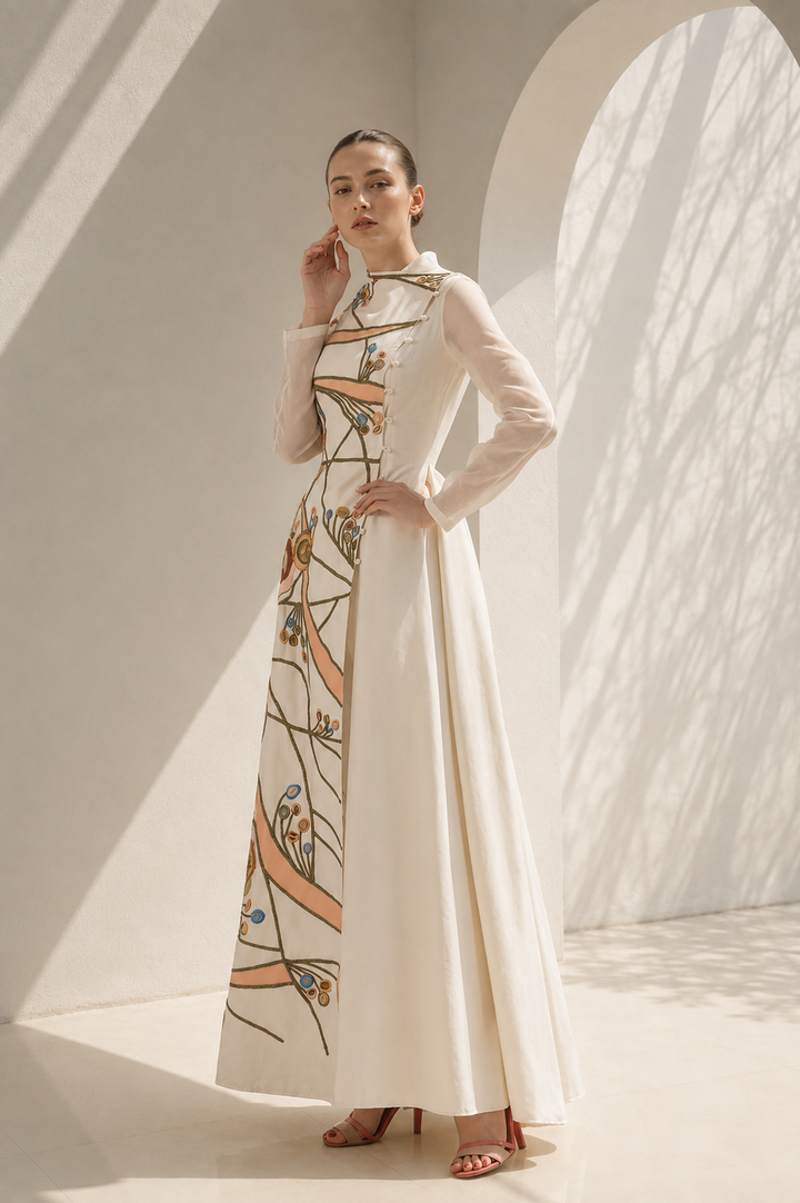 Ivory gown with ethereal embroidery