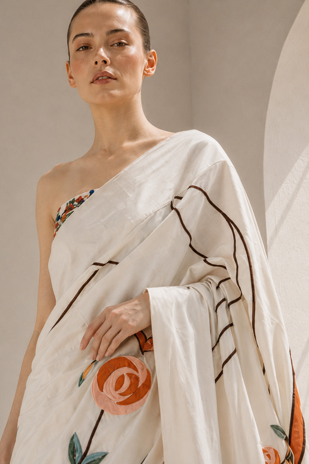 Ivory saree with corset elegance