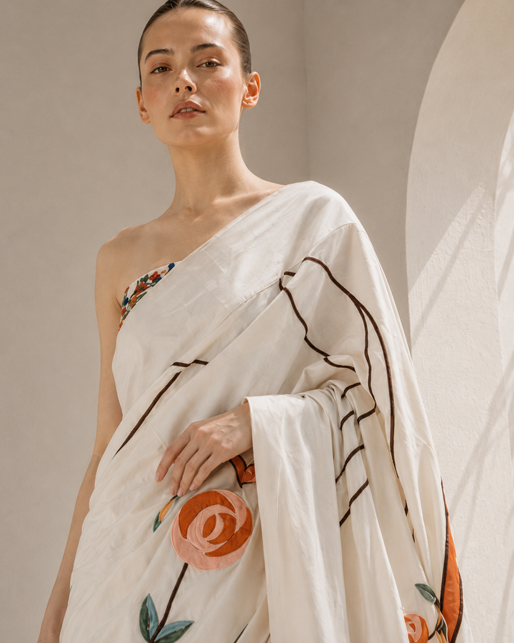Ivory saree with corset elegance