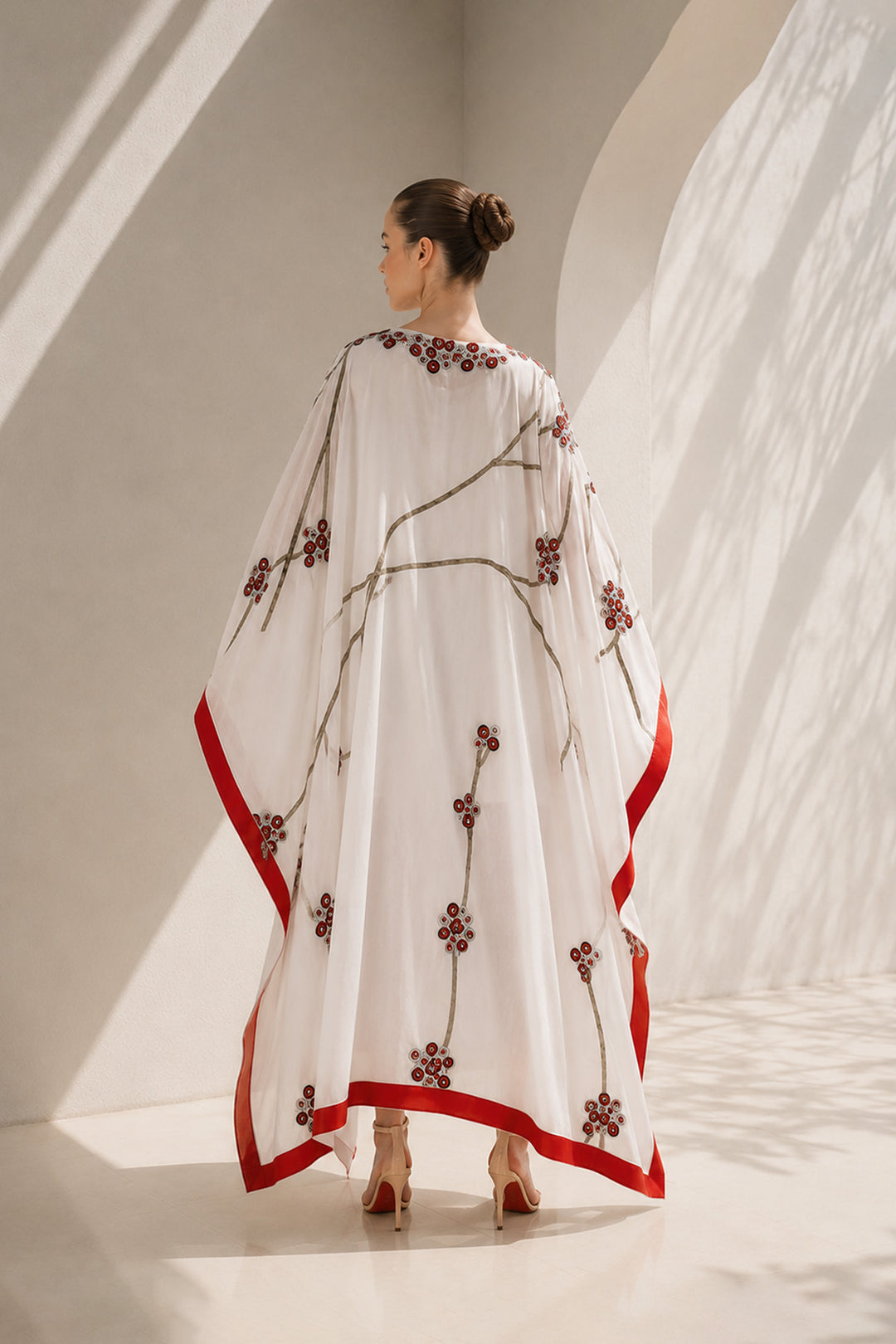 Ivory Kaftan With Red Border Elegance