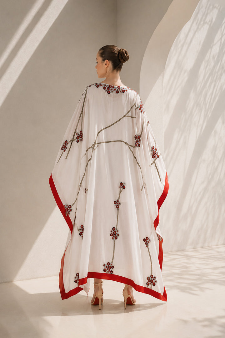 Ivory Kaftan With Red Border Elegance
