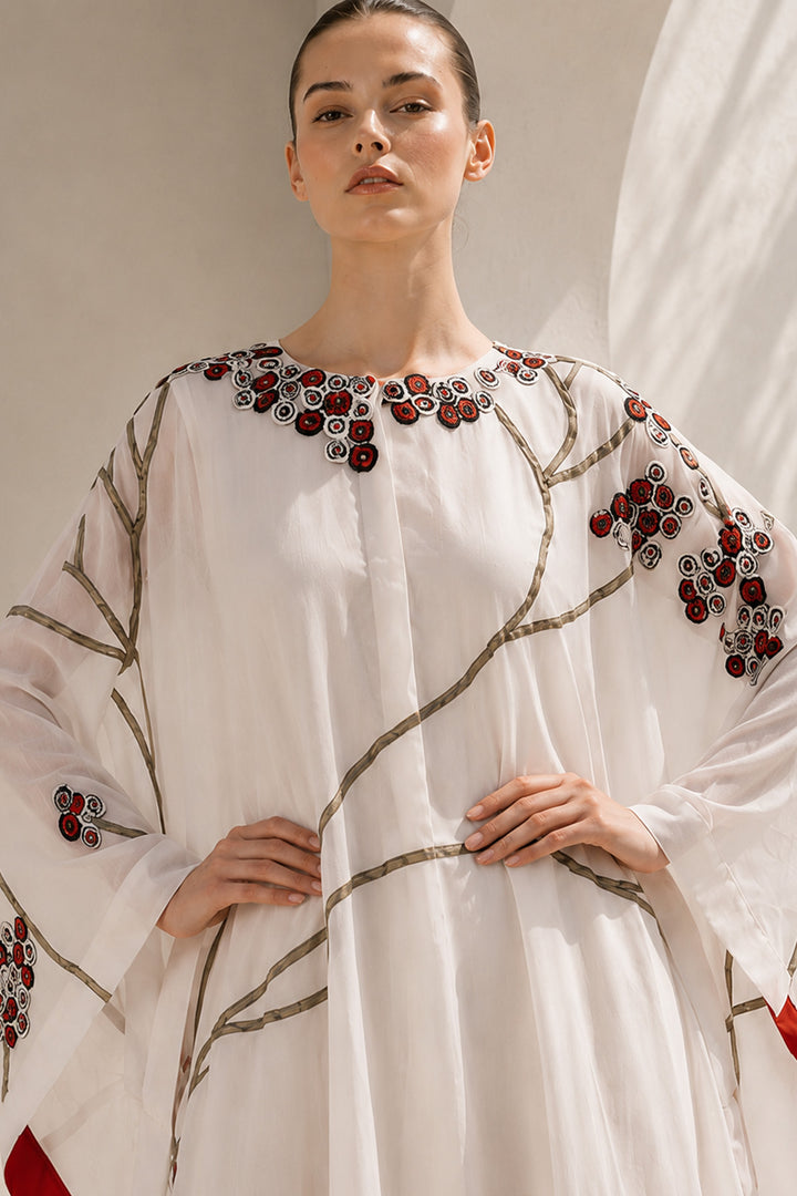 Ivory Kaftan With Red Border Elegance