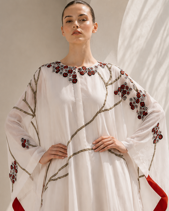Ivory Kaftan With Red Border Elegance