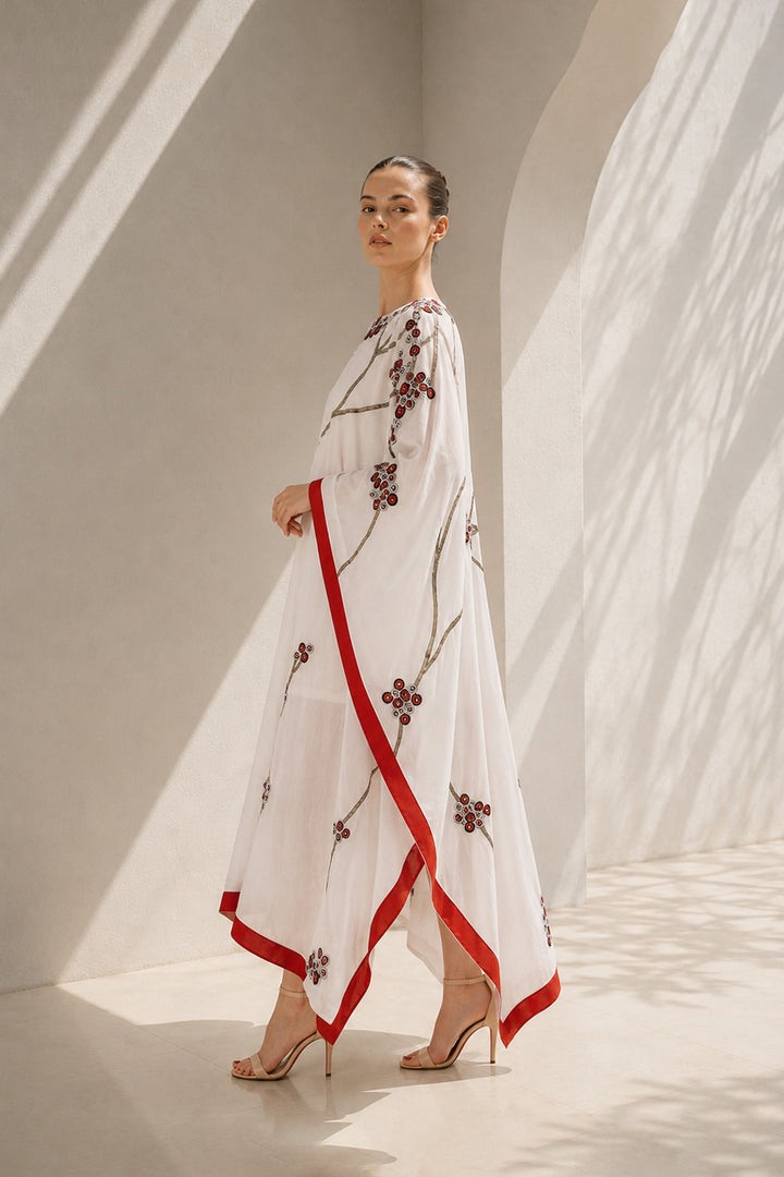 Ivory Kaftan With Red Border Elegance