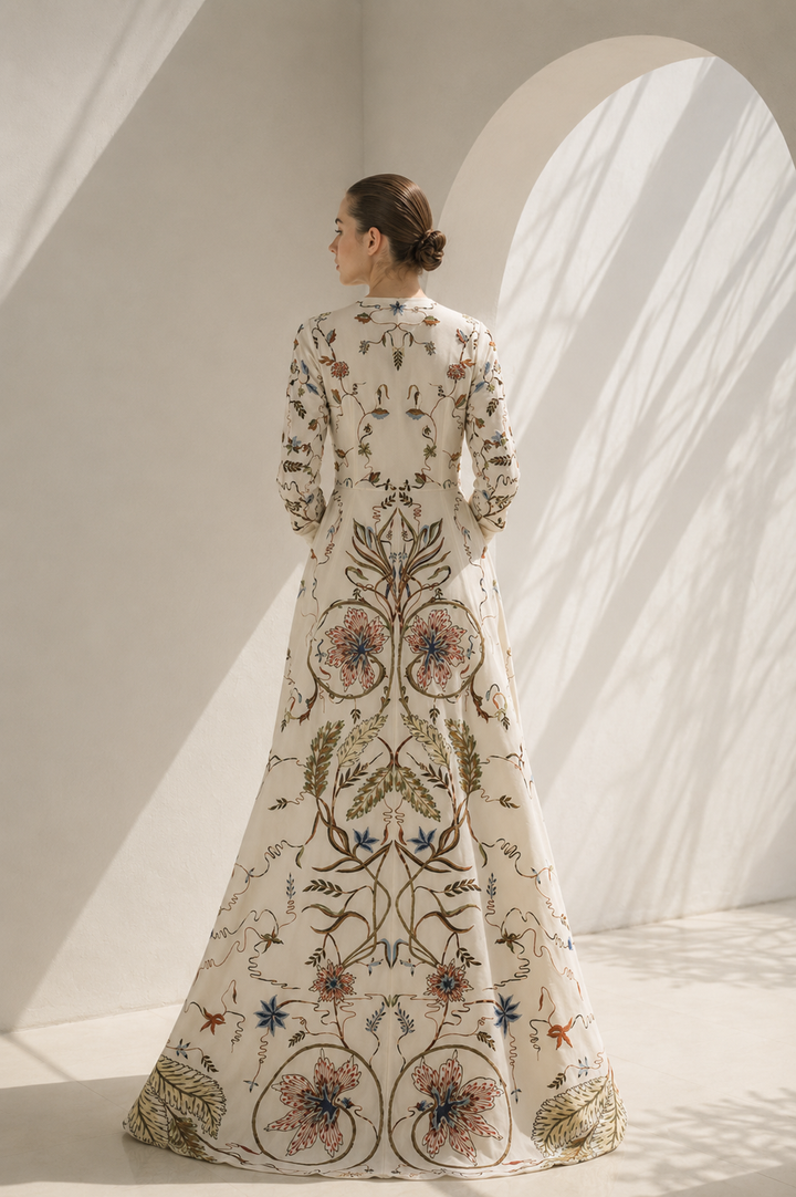 Ivory Gown With Floral Jacket Style
