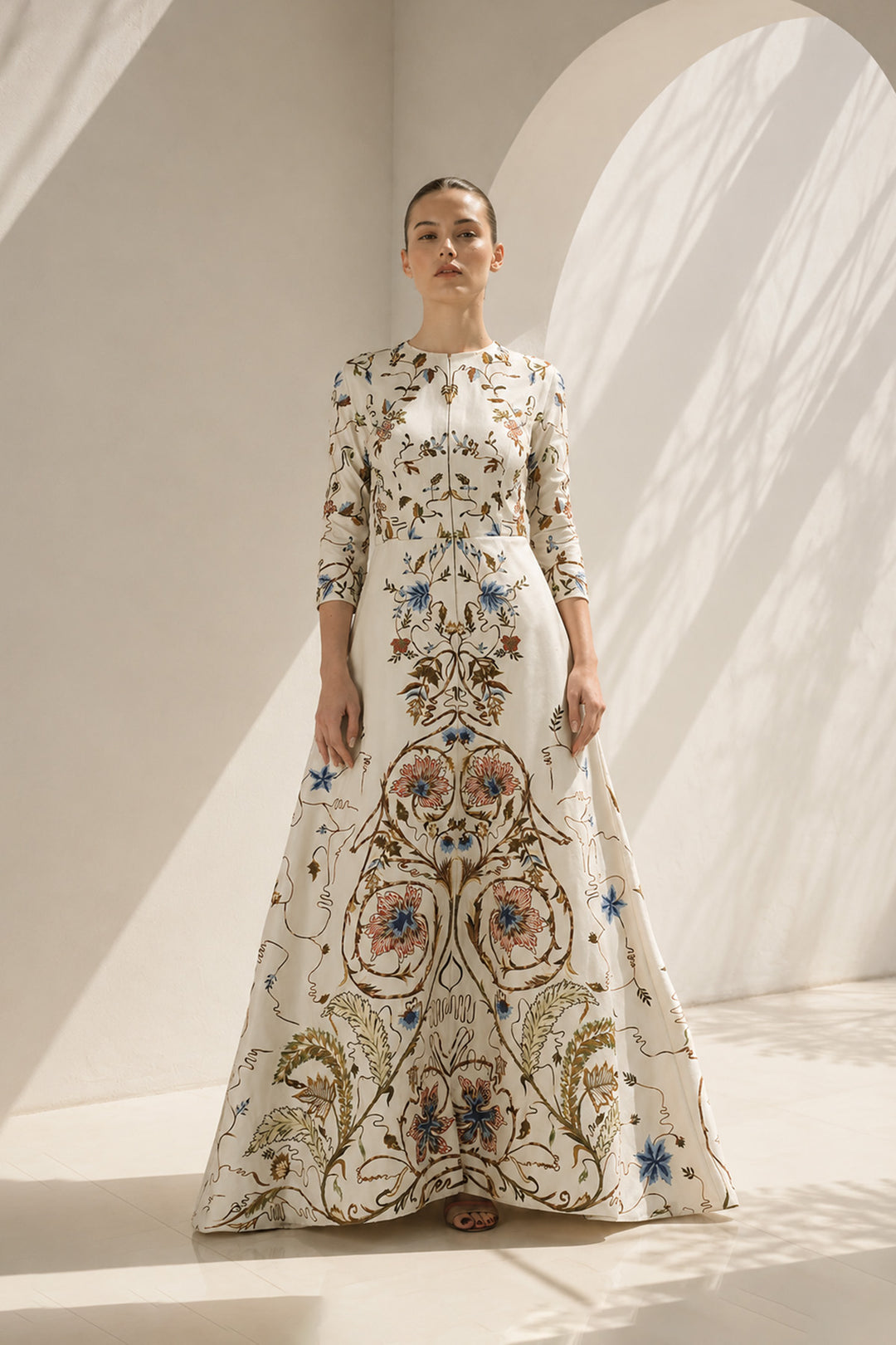 Ivory Gown With Floral Jacket Style