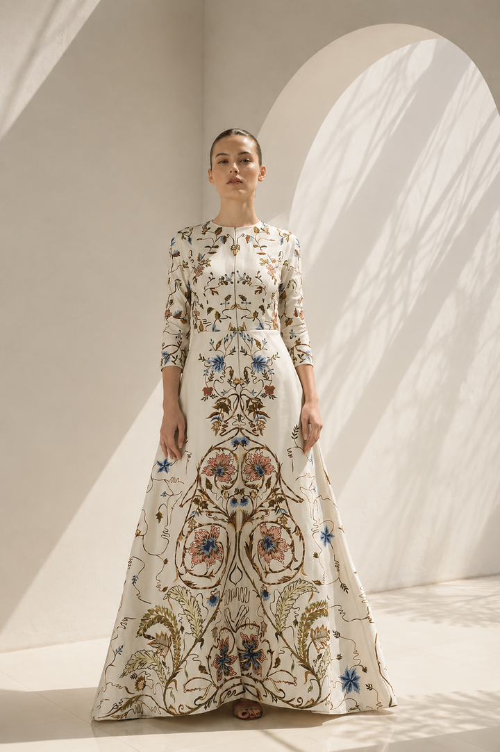 Ivory Gown With Floral Jacket Style