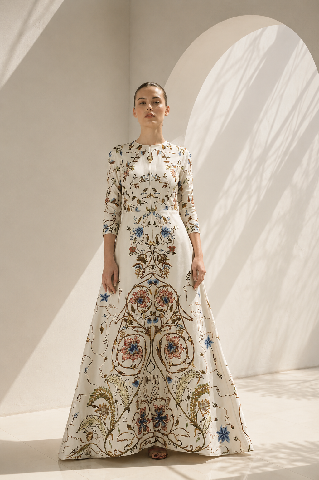 Front-opening Embroidered Jacket Gown