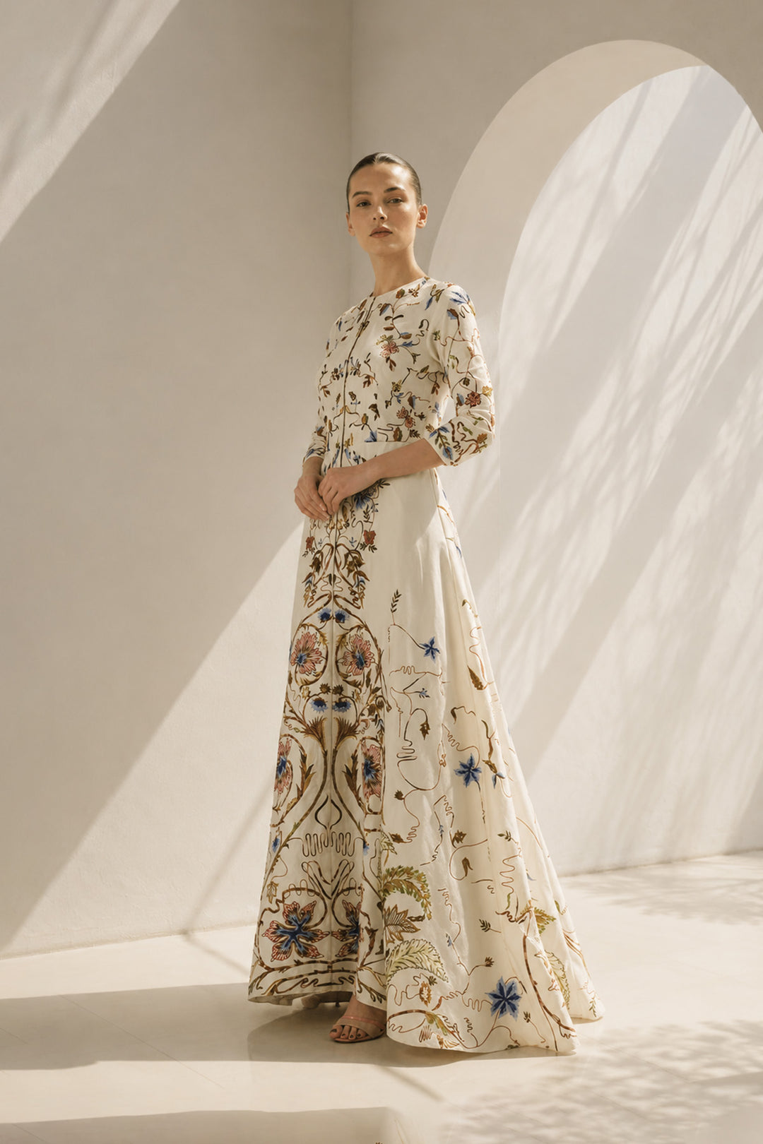 Ivory Gown With Floral Jacket Style