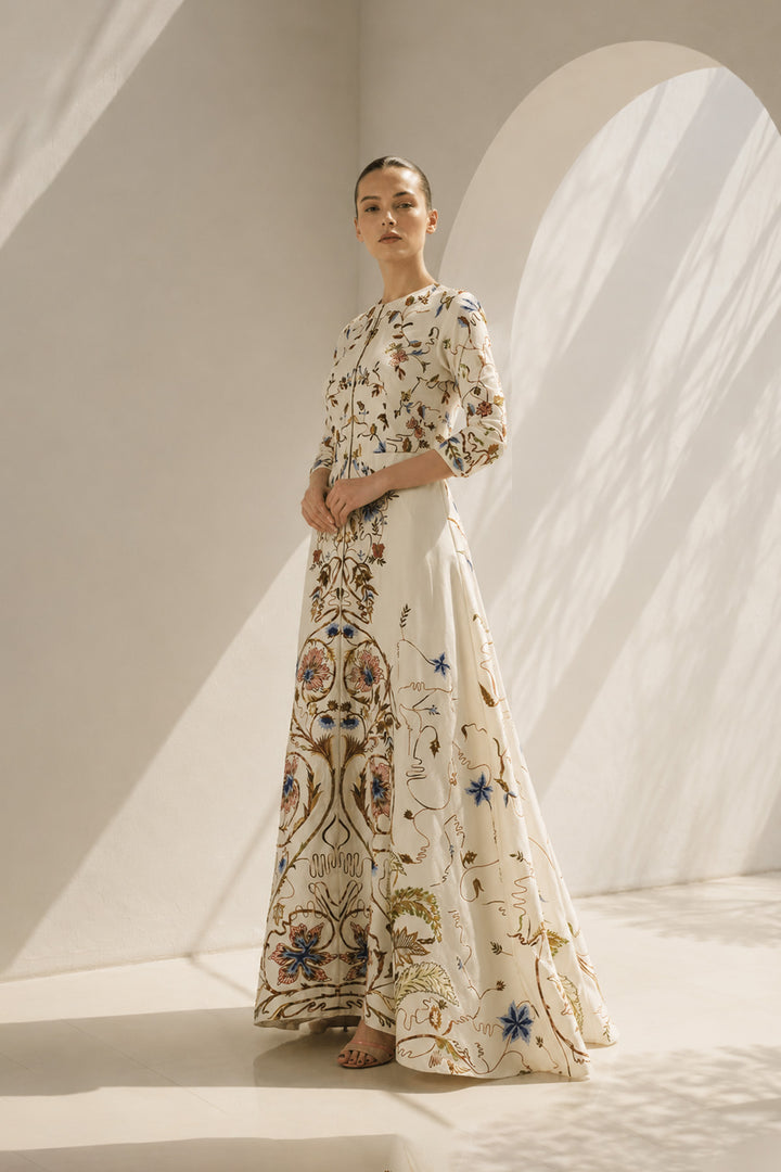 Ivory Gown With Floral Jacket Style