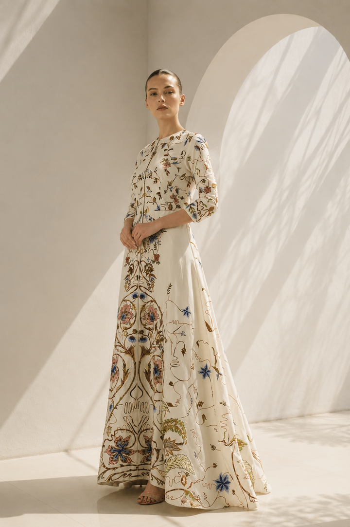 Ivory Gown With Floral Jacket Style