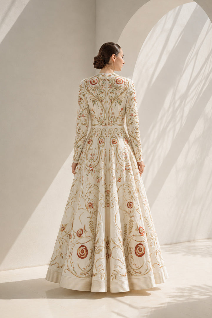 Ivory Gown With High-Collared Elegance
