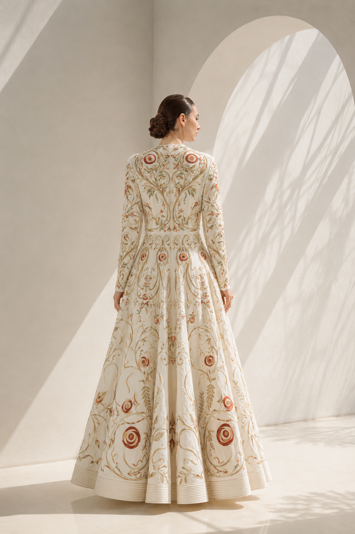 Ivory Gown With High-Collared Elegance