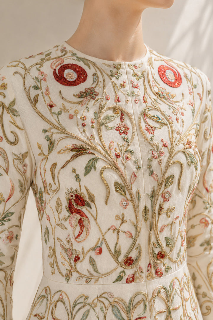 Ivory Gown With High-Collared Elegance