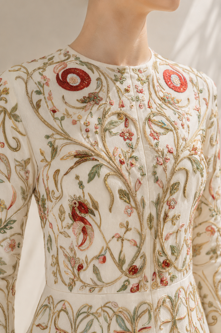 Ivory Gown With High-Collared Elegance