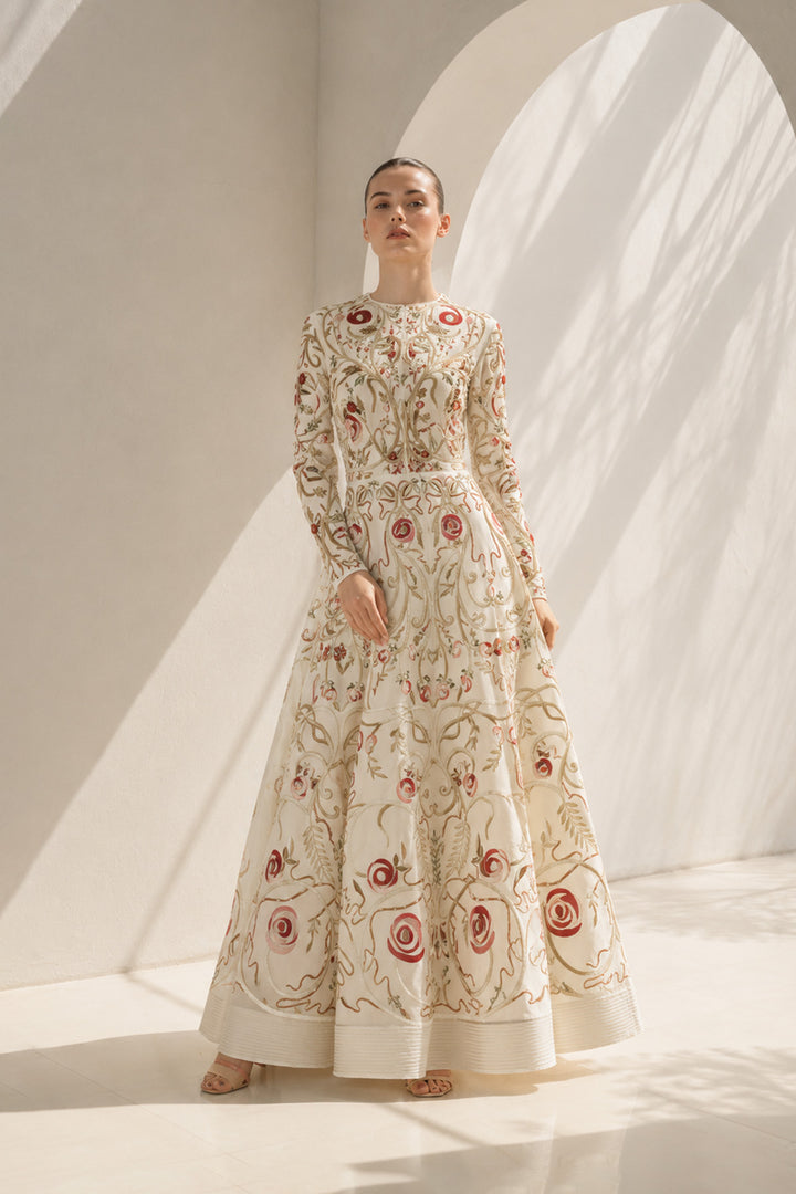 Ivory Gown With High-Collared Elegance