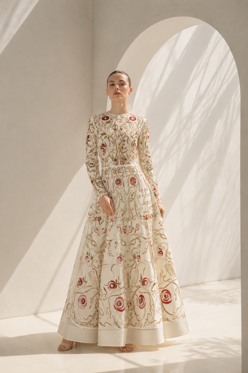 Embroidered Floor-Length Gown