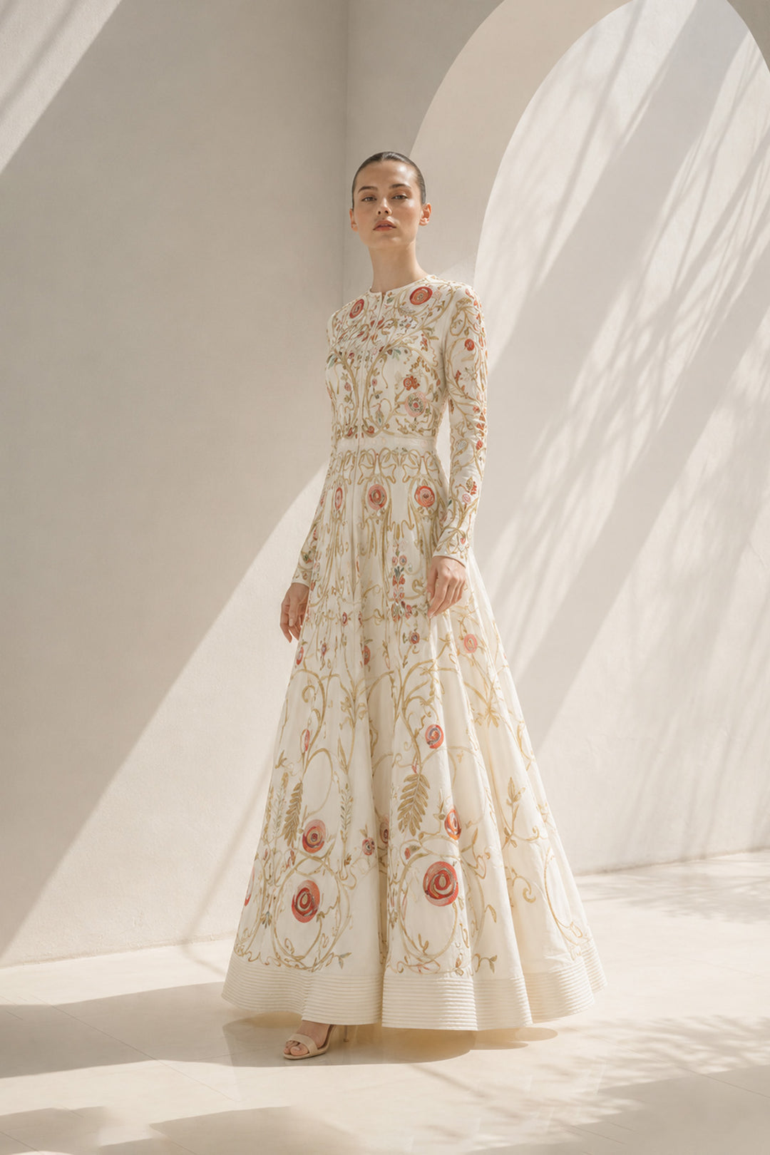 Ivory Gown With High-Collared Elegance