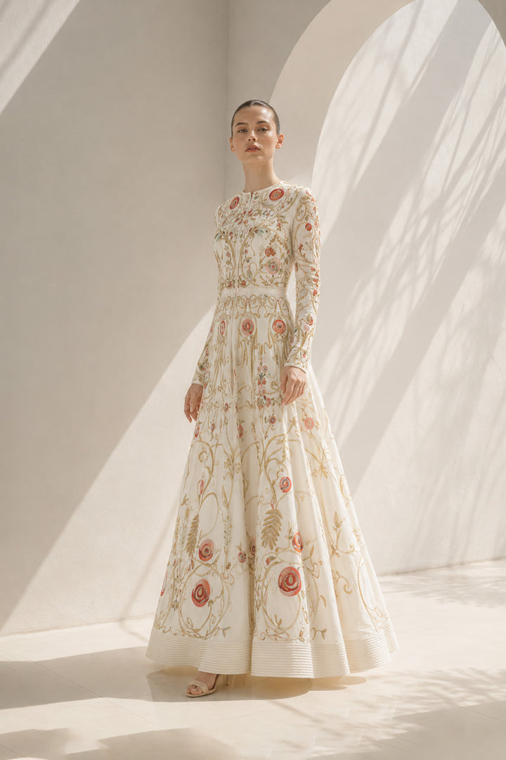 Ivory Gown With High-Collared Elegance