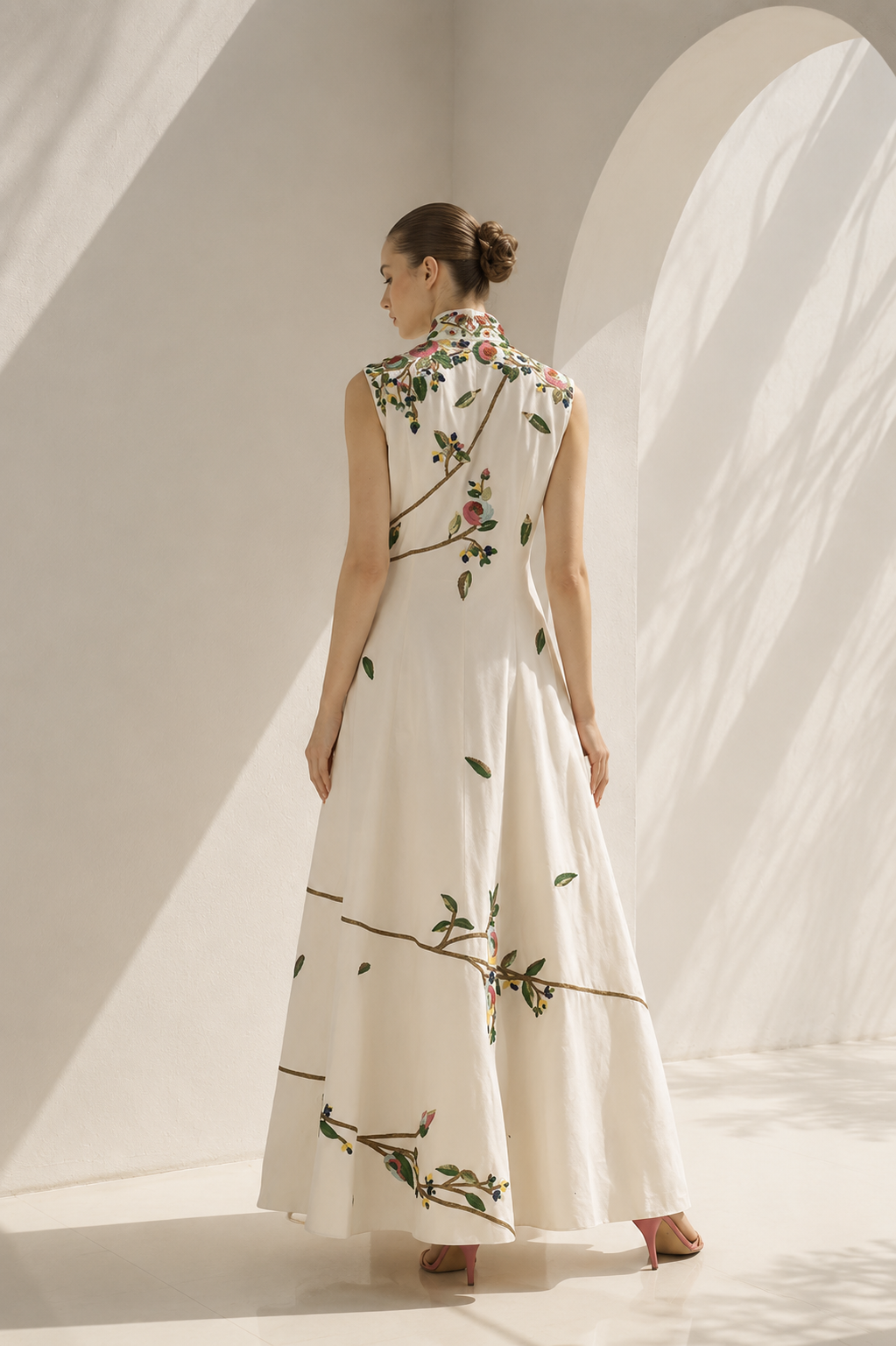 Ivory Dress With Mandarin Collar Grace
