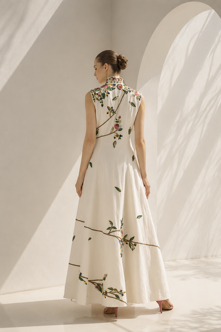 Ivory Dress With Mandarin Collar Grace