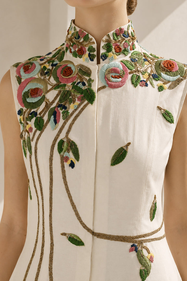 Ivory Dress With Mandarin Collar Grace