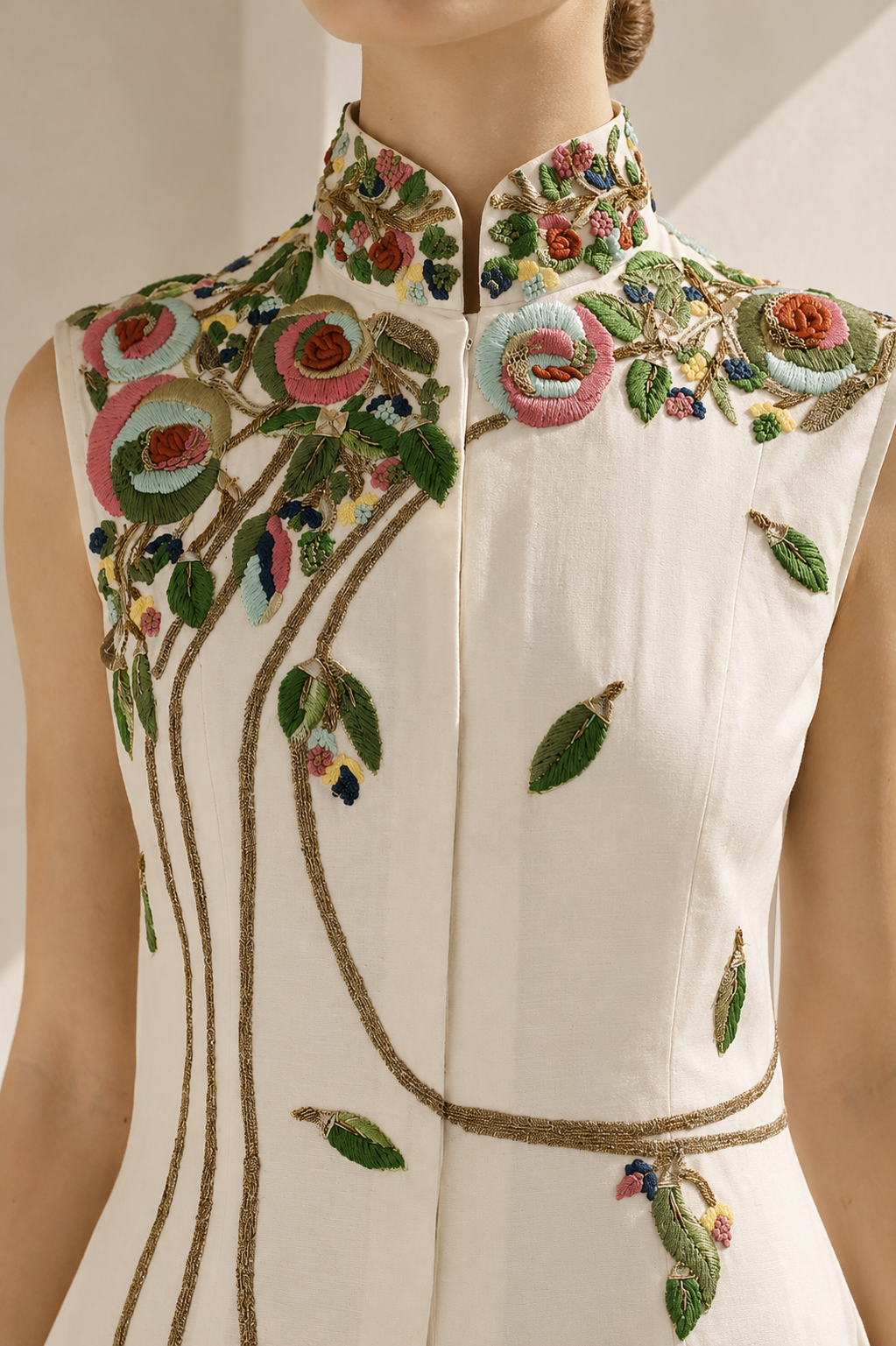 Ivory Dress With Mandarin Collar Grace
