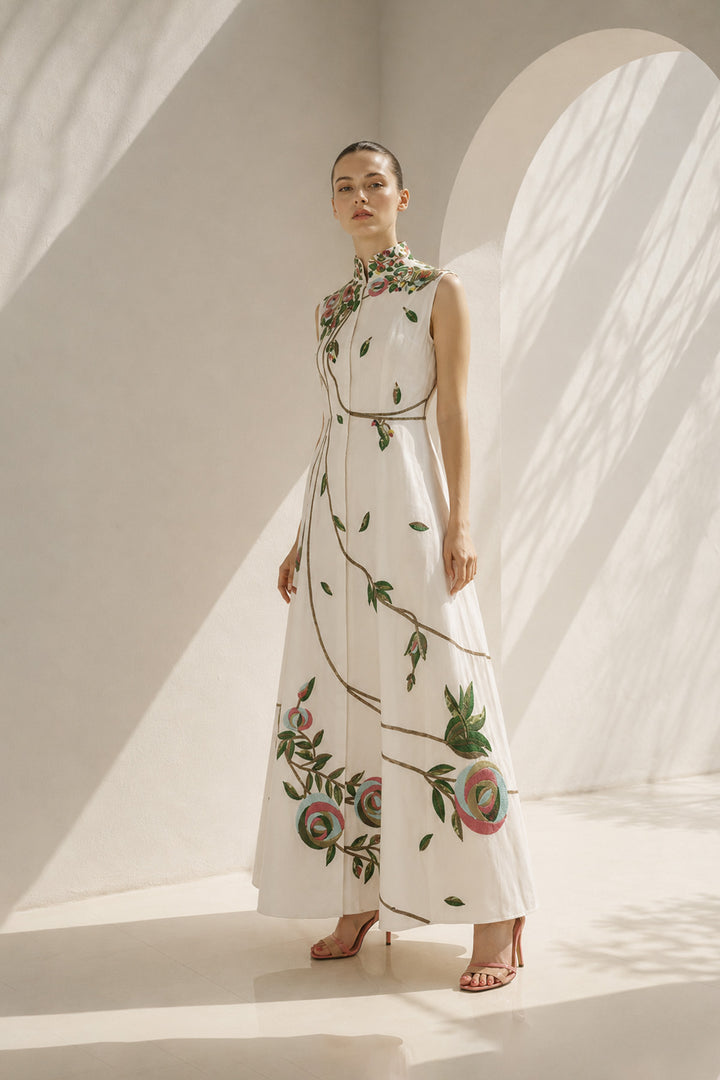 Ivory Dress With Mandarin Collar Grace